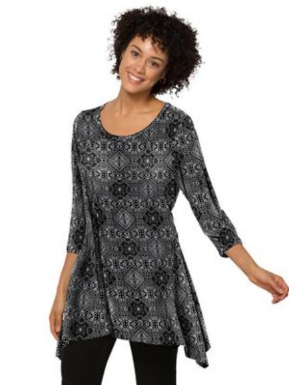 Woman Within the Sharkbite Tunic in Black Floral Patch- 2X